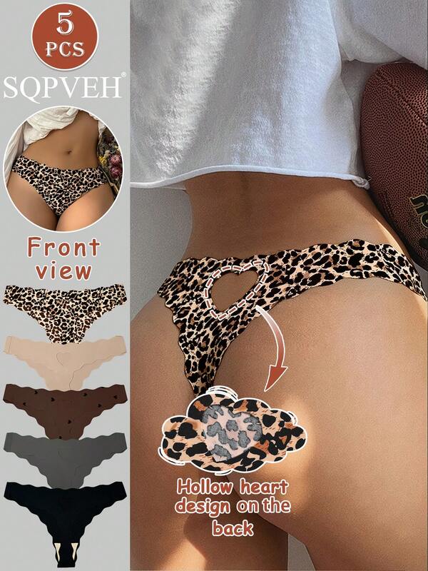 SQPVEH 5 piezas/paquete Bragas tipo tanga adhesivas multicolor para mujer, diseño de corazón hueco, cómodas, transpirables y sexy sin costuras