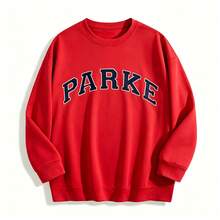 2026New Arrival Bestseller Women's Casual "PARKE" Letter Print Loose Pullover Sweatshirt, Encountering Lazy Fashion, Women's Graphic Tops Clothes. - 紅色2 - 查看 6
