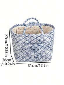 1Pc Bow Knot Quilted Storage Basket, Foldable Large Capacity Bag With Handle, Multifunctional Organizer For Cosmetics, Toys, Laundry & Home Decor - Multicolor - View 9