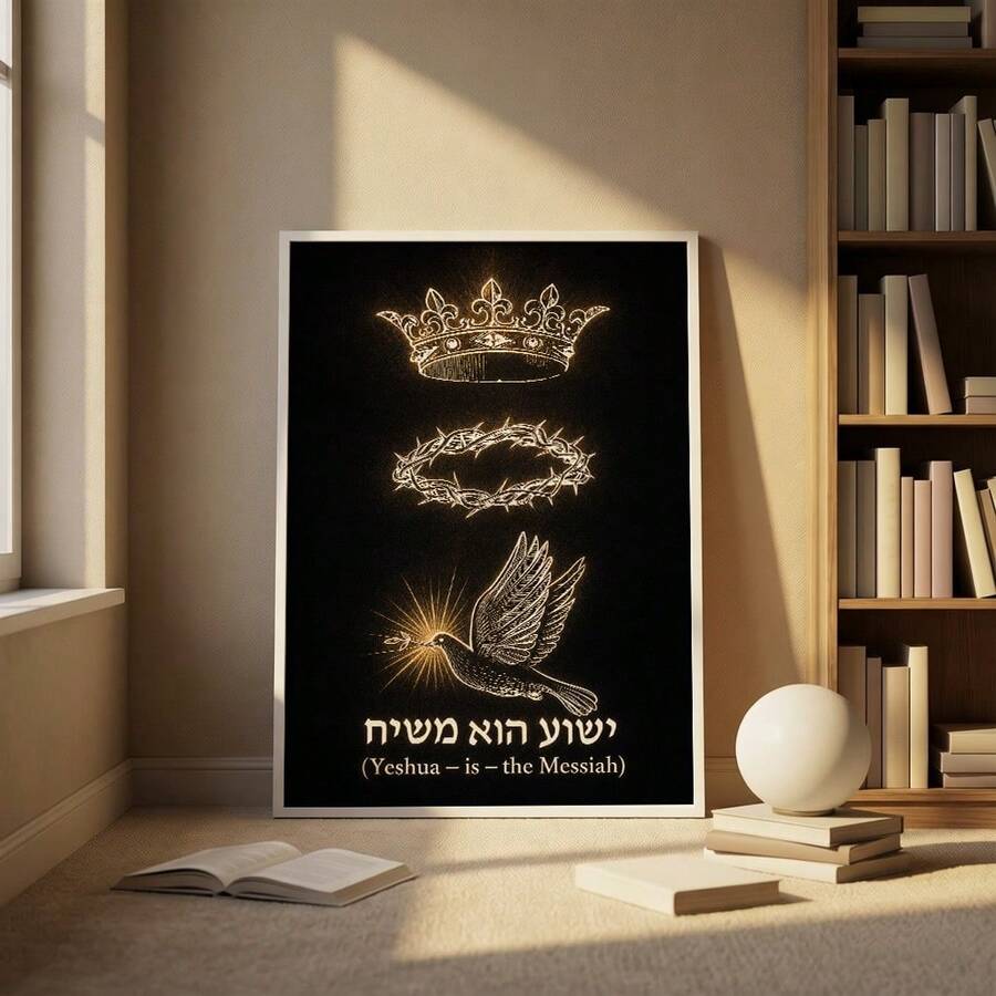 1件 Yeshua Messiah 牆面藝術帆布海報 荊棘冠冕印花 基督教耶穌繪畫 聖靈鴿子藝術圖 藝術微噴印 黑金 宗教教堂房間裝飾 靈性禮物 無框/有框/木製掛飾 - 皇冠 - 查看 1