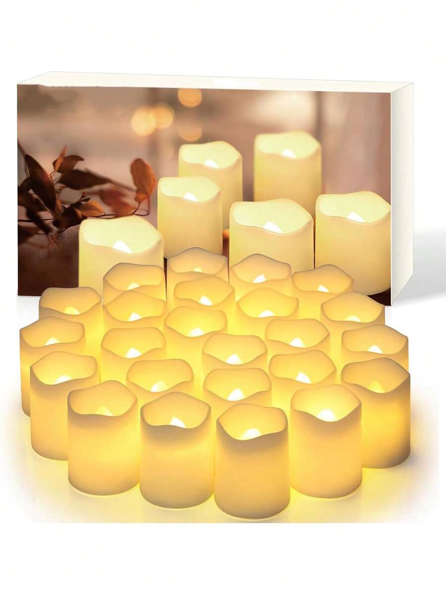 24/12/6/1pc Flameless Aromatherapy Candles, Flameless Flickering Electroplated Fake Candles, Night Light Decorative Lamp, Warm White Electronic Candles, Battery Operated Warm White LED Tea Lights, LED Tea Lights, Suitable For Wedding, Dining Table, Halloween And Christmas Decoration. Flameless Aromatherapy Candles, LED Candle Lights - Monochrome - View 1