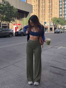 女款純色瑜伽長款寬鬆闊腿褲 1 條，舒適顯瘦，適合跑步、健身與瑜伽，百搭運動褲 - 紫紅色 - 查看 10