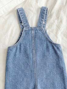 Toddler Unisex Denim Overalls, Soft Cotton Blue Vintage Distressed Denim Fabric, Adjustable Shoulder Straps Retro Style, Suitable For Summer, 80s, Career Day, Back To School, Halloween, Halloween Costume, Halloween Denim - Medium Wash - View 8