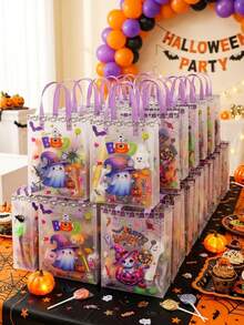6er Set Halloween Geister Kürbis Cartoon transparente mattierte Geschenktüten, Halloween tragbare Geschenktüten, Trick or Treat Süßigkeiten Geschenktüten, Halloween Süßigkeiten Tüten, süße Halloween Party Geschenktüten, Geschenkverpackungstüten mit Griffen, wiederverwendbare tragbare Geschenktüten, transparente Party Geschenktüten, Halloween Dekorationen, Halloween Party Tischdekoration, Halloween Trick or Treat Dekorationen, Happy Halloween Dekorationen, Partyzubehör - Halloween-Geister - Übersicht 4