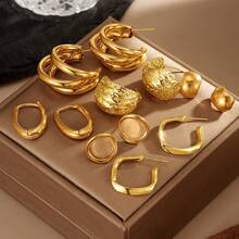 6 Pairs Women's Luxury High-End Niche Influencer Versatile Earrings Set - Yellow Gold - View 4