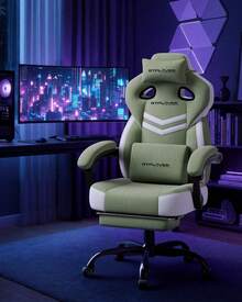 Fabric Gaming Chair With Footrest, Ergonomic Computer Desk Chair With Pocket Spring Cushion Home Office High Back Support Lumbar Support Heavy Duty Wide - Green - View 3