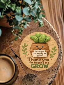 1/6/12入「Thank You For Helping Me Grow」仙人掌木製圓形杯墊，教師感謝禮物，適用教室、居家辦公室、返校裝飾、桌面裝飾，傳遞正能量 - 仙人掌感謝你 - 查看 9