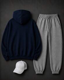 Conjunto Moletom E Boné É Tudo Nosso Brasil Cultura Urbana Unissex Agasalho Casual Premium Streetwear Lançamento Várias Cores!! Envio Imediato Plus Size - Moletom Azul Marinho + Calça Cinza + Boné Branco - Visão 2