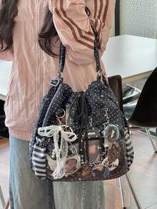 1 buah Tas Ita Gaya Jepang Baru, Modis, Kasual, Lucu, Manis, Motif Polkadot, Tali Serut, Kapasitas Besar, Ringan, Nilon, Multifungsi, Tas Bahu/Selempang/Ransel untuk Anak Perempuan, Belanja Sehari-hari, Bepergian, Pesta, Liburan, Hadiah - MultiWarna - View 14