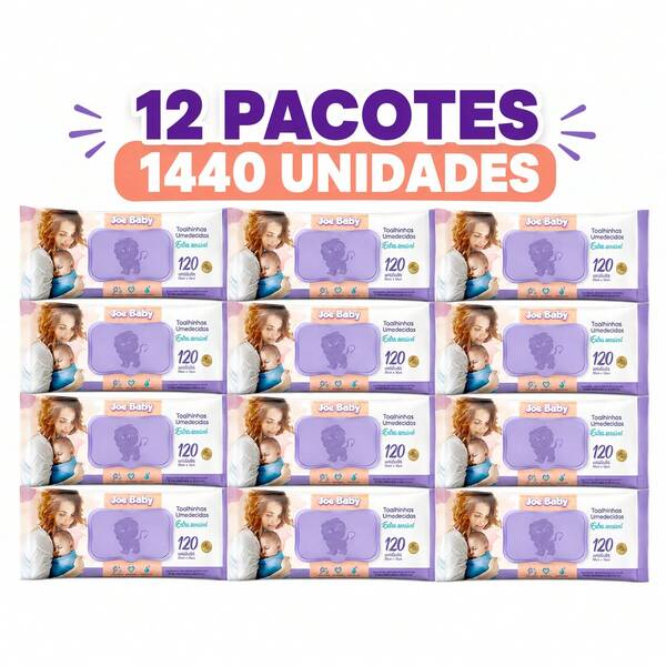 Joe Baby 120 Lenços Umedecidos  | Caixa com 12 Pacotes | Kit com 03 Pacotes
