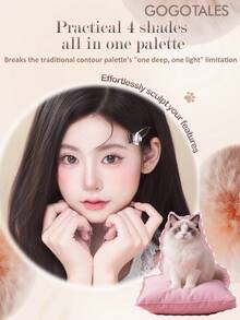 GOGO TALES Meow 4-Color Contour Palette, Matte Shades, Suitable For Cheek Contouring, Nose Shadowing And Facial Shading, Creates Highlighting Effect, All-In-One Contour And Highlighter Palette, Suitable For Beginners, GOGOTALES - #G03 Pink Mist - View 3