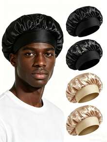 1 pieza Gorro de dormir para hombres, hecho de material de satén liso de unicolor con ala ancha y elástico, adecuado para hombres y mujeres, proporciona una experiencia de uso casual y cómoda. Se puede usar como gorro de dormir o gorro de protección para el cabello. - Multicolor - Ver 1