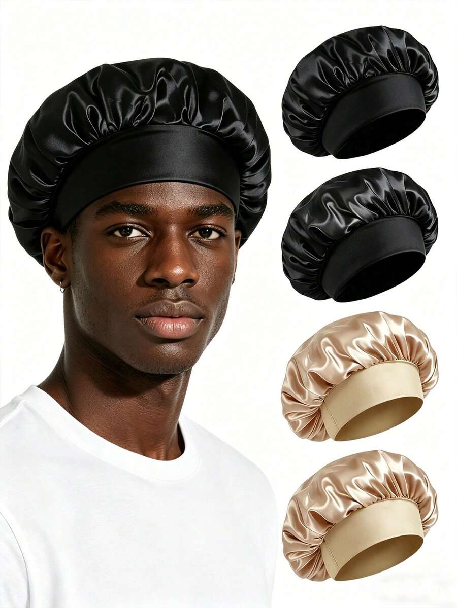 1 pieza Gorro de dormir para hombres, hecho de material de satén liso de unicolor con ala ancha y elástico, adecuado para hombres y mujeres, proporciona una experiencia de uso casual y cómoda. Se puede usar como gorro de dormir o gorro de protección para el cabello. - Multicolor - Ver 1