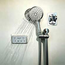 4.72 Inch Large Panel High-Pressure Hand-Held Shower Head Kit Five Spray Modes Water-Saving Spray, 59.06 Inch Explosion-Proof Stainless Steel Hose And Non Punching Self-Adhesive Shower Rack Kit, Shower Accessories Replacement In Bathroom - Racket-shaped Shower Head - View 2