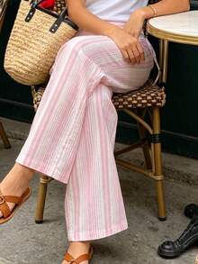 Women's Polyester Pink Striped Long Wide Leg Pants Non-Stretch Casual Pants Spring, Summer, Autumn And Winter Outing Commuting Y2K Style June Festival Country Music Concert, Effortless Style, Streetwear - Multicolor - View 6