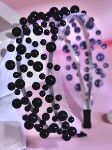 1pc Elegant Pearl Headband Fashion Mesh Hollow Wide Band Minimalist Headband Suitable For Bride Wedding Engagement Festival Party Gathering Celebration Evening Banquet Casual Daily Women Hair Accessory - Multicolor - View 10