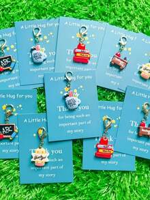 Juego de 10 piezas/Set de llaveros divertidos para volver a la escuela - Incluye tarjeta de agradecimiento, soporte para bolígrafo de pizarra y decoración inspiradora; adecuado como regalo para maestros, graduados, cumpleaños, temporada de vuelta a la escuela - Talla única - Ver 2