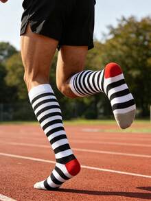 4/1 Pair Striped Minimalist Breathable Moisture-Wicking Compression Knee-High Socks For Running, Cycling, Hiking - Multicolor - View 3