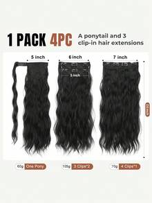 nimoki 4pcs/Set Half-Up Half-Down Ponytail Hair Extensions, 20 Inch Long Wavy Clip-In Hair Pieces, Wrap-Around Ponytail, Heat-Resistant Synthetic Fiber, Suitable For Women And Girls, Party And Daily Use - Multicolor - View 3