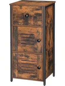 Kommode: Schrank mit Schublade und verstellbarem, Beistellschrank, Nachttisch, Telefontisch, Lamellentür, Flurschrank, Wohnzimmer, Schlafzimmer, Büro, Flur, Vintage EBF15CW01 JHZY - 1 - Übersicht 1
