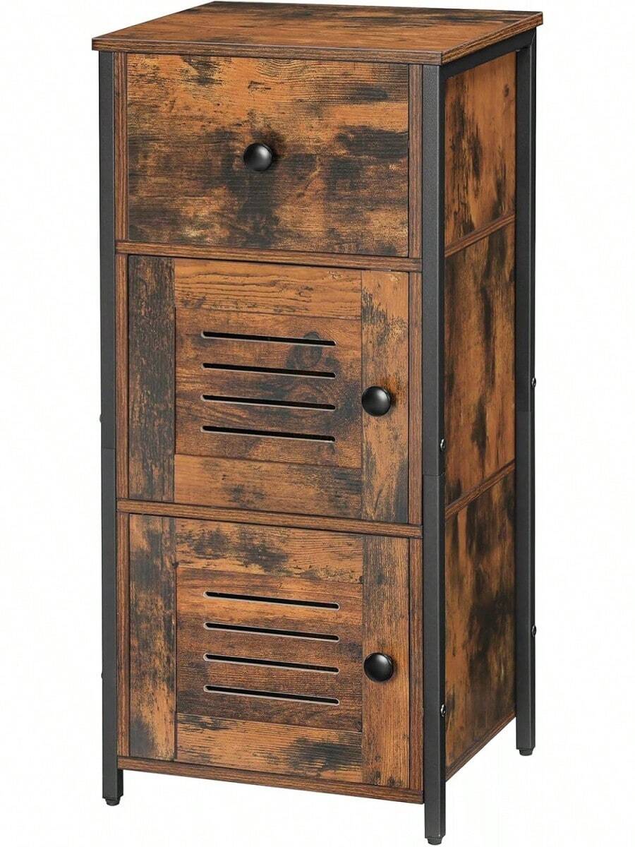 Kommode: Schrank mit Schublade und verstellbarem, Beistellschrank, Nachttisch, Telefontisch, Lamellentür, Flurschrank, Wohnzimmer, Schlafzimmer, Büro, Flur, Vintage EBF15CW01 JHZY - 1 - Übersicht 1