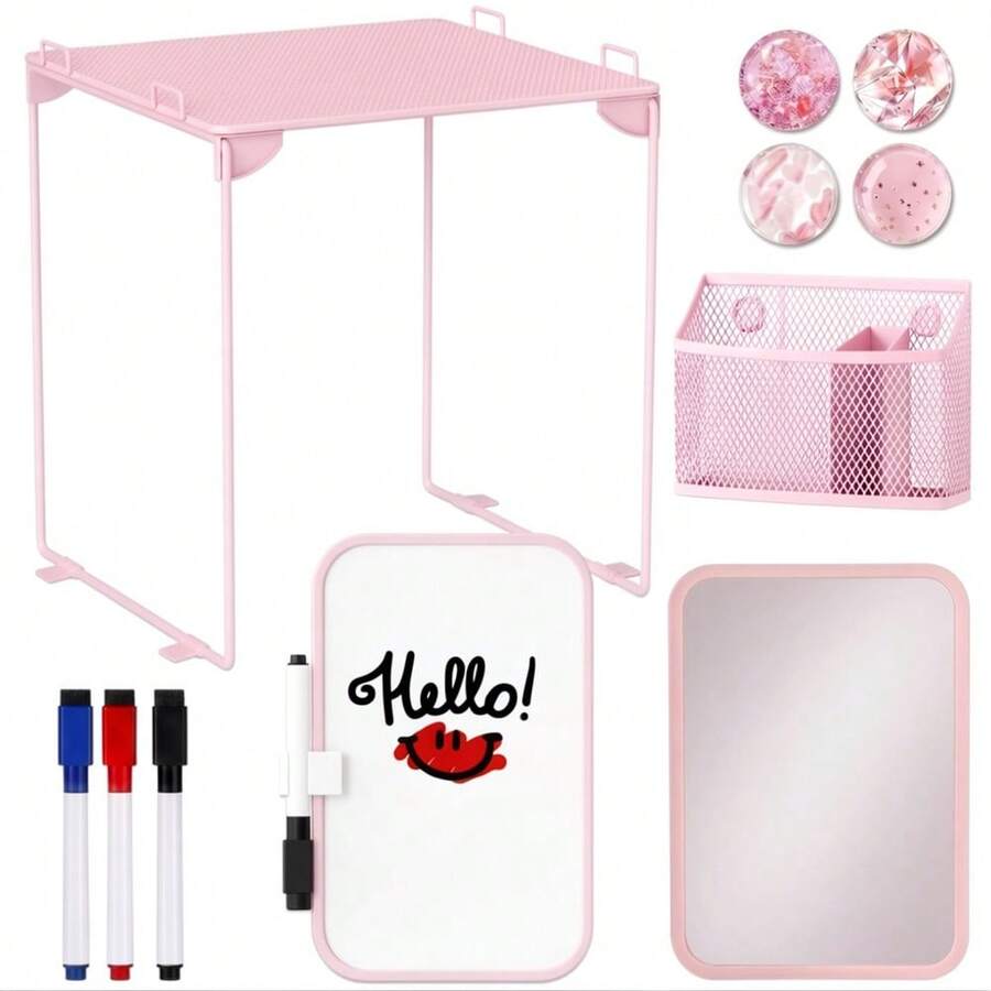 Pink Locker Accessories With Locker Shelf, Magnetic Mirror, Magnetic Pen Holder, Magnetic Small Whiteboard, Back To School Essentials Locker Decorations, 11 Piece Locker Organizer For Work - View 1