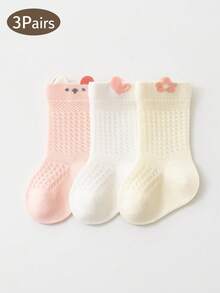 Spring/Summer Thin Cotton Baby Socks, Large Mesh Breathable Cartoon Seamless No-Loose-Thread Toddler Socks, 3 Pairs - Multicolor - View 2
