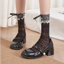 OU LIAN NIAO 1/2 đôi tất Lolita phong cách Gothic nơ, cao đến bắp chân, dễ thương thu hút, phù hợp cho mùa tựu trường - Nhiều màu - View 5