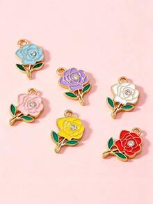 10/20/100PCS Rhinestone Rose Flower Pendant DIY Alloy Jewelry Accessories Earrings Necklace Charm Pendant Box Packaging Hanging Decoration - Rose - View 1