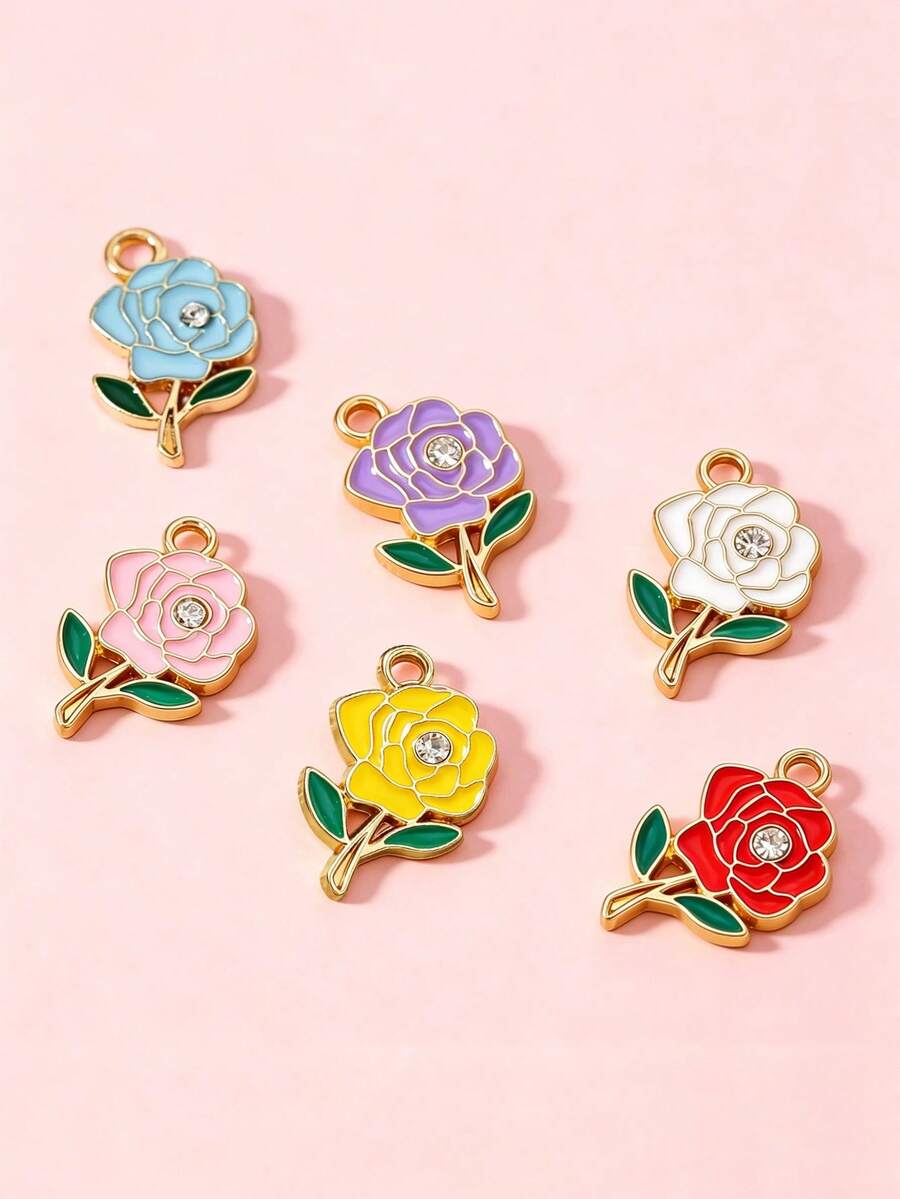 10/20/100PCS Rhinestone Rose Flower Pendant DIY Alloy Jewelry Accessories Earrings Necklace Charm Pendant Box Packaging Hanging Decoration - Rose - View 1