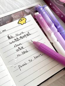 4pcs Gradient Color Retractable Gel Pens, Sweetheart Pens, Black Ink Pens, Suitable For Back To School Gifts, Note-Taking, Student Use - Multicolor - View 6