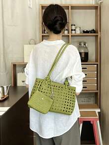2026 New Premium Vacation Basket Bag Fashion Hollow Shoulder Underarm Mother-Daughter Tote Handbag Single - Green - View 5