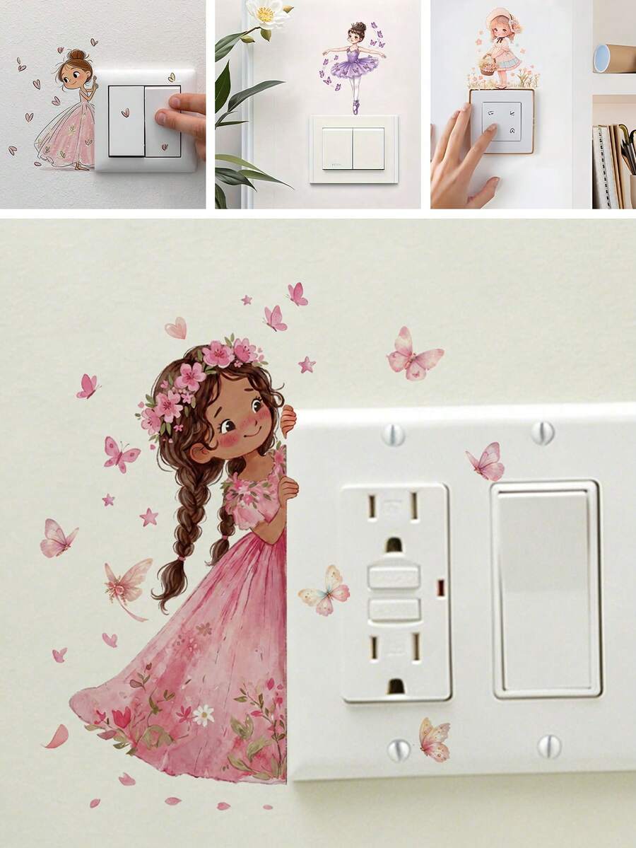 Lovely Little Girl PVC Wall Stickers Easy Install, Pretty Switch Decor For Kids Room & Kindergarten - Multicolor - View 1