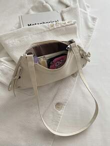 1件復古蝴蝶結裝飾肩背包/法棍包，適合約會、外出、派對等場合，時尚女士蝴蝶結錢包，豹紋印花位置隨機 - 米色 - 查看 8