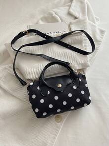 New Polka Dot Mini Patchwork Colorblock Shoulder Bag, Personalized Casual Minimalist Crossbody Bag, Compact Exquisite Textured Handbag - Black - View 4