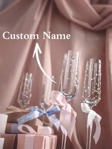 Personalized Bridal Champagne Flutes, Faux Pearl Crystal Glass Champagne Flutes, Customized Glassware For Bride And Bridesmaids, Wedding Party Supplies, Bridesmaid Gifts, Wedding Favors For Guests - Multicolor - View 2
