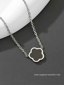 1pc Stainless Steel Minimalist Five-Leaf Clover Necklace, Unique Design, Fade-Resistant, Essential Fashion Accessory For Men - Five Leaf Clover - View 3