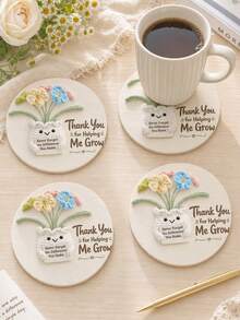 1/6/12pcs "Thank You For Helping Me Grow" Floral Wooden Coasters, Teacher Appreciation Gift, Round Coasters, Suitable For Classroom, Home Office, Back To School Decor, Desk Decor, Thank You Gift, Conveying And Positive Energy - The Flowers Thank You - View 9