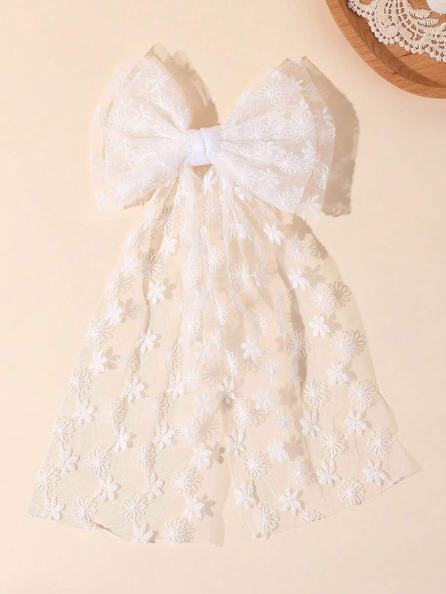 1pc White Mesh Hair Bows,Flower Alligator Clips Bow Hair Clips,Elegant Ribbon Hairpin,Sweet Cute Hair Accessories For Kids Birthday Gifts Daily - White - View 1