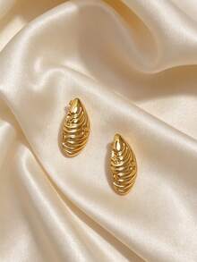 1 paire de boucles d'oreilles géométriques en acier inoxydable, boucles d'oreilles à tige dorées, de haute qualité, confortables à porter, simples et élégantes, boucles d'oreilles minimalistes haut de gamme à la mode, polyvalentes pour les déplacements et les occasions élégantes - Doré - Voir 8