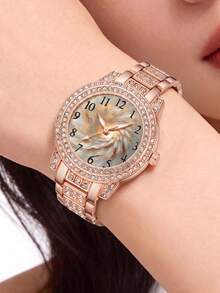 4 PIEZAS Reloj de pulsera de moda para mujer, Esfera con patrón digital floral exquisito, Elegante reloj de cuarzo + Anillo gratis, Adecuado para uso diario, Fiestas de vacaciones, Bodas, Día de San Valentín, Navidad y otras ocasiones, O como el mejor regalo de vacaciones para la novia y la mamá - Multicolor - Ver 4