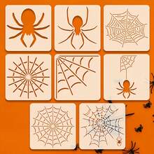 8pcs Spider & Web Pattern Stencils - Reusable DIY Painting Templates, Suitable For Halloween Decor, Art Projects, Wall Carving, Handmade Design, Fabric Printing & Home Decoration - Halloween - View 7