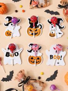 48pcs Halloween Lollipop Cards, Cute Ghost Pumpkin Witch Lollipop Tags, BOO Slogan, Non-Scary Cartoon Design, Trick Or Treat, Halloween Party Favors, DIY Crafts, 2026 Halloween Decor, Ghost Party Decorations, Classroom Craft Activities - Halloween Ghosts - View 7
