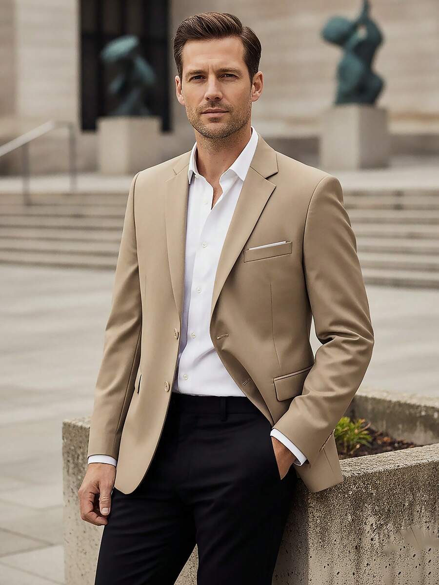 Men's Suit Champagne Color Blazer Jacket Business Formal Slim Fit Fashion Casual For Party Thanksgiving Holiday Wear 1PC Fall Winter Clothes For Men - 香檳色 - 查看 1
