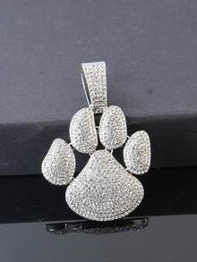 Men's Rhinestone Dog Paw Print Pendant Necklace, Full Rhinestone Cuban Chain Hip Hop Shiny Streetwear Jewelry, Gold & Silver - Dog Paw Pendant Necklace - View 5