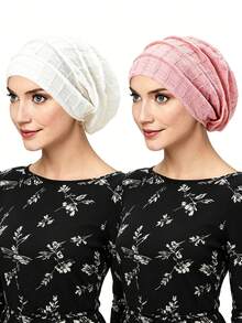 CONFLASS Solid Crinkle Textured Turban Hijab For Women, Stretch Soft Waffle Knit Head Wrap, Comfortable Chemo Cap Hair Loss Cover Daily Wear Headscarf - Multicolor - View 11