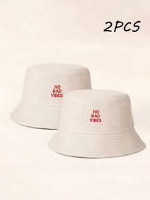 1/2件裝 中性刺繡字母 NO BAD VIBES 防曬透氣新款百搭漁夫帽，適合戶外休閒穿著 - 米色 - 查看 7