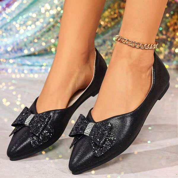Zapatos casuales de mujer con lazo de strass y escote bajo, para las estaciones de primavera y otoño