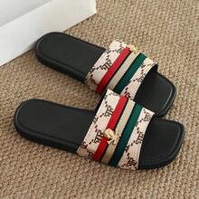 Women's Lightweight Slides, Beach Sandals, Portable Travel Slippers, Indoor House Slippers For Summer - Khaki Black - View 2