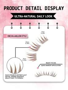 Asiteo 60/120/180pcs C Curl Brown Natural Korean Idol Mocha Self-Adhesive False Eyelashes, No Glue Needed, Suitable For Beginners, Camera-Ready Eye-Catching Pre-Glued False Eyelashes, Natural Thin Single Cluster False Eyelashes, Create K-Pop Idol Makeup Look - C - 查看 6